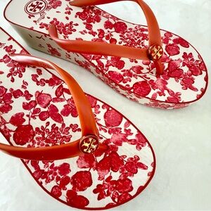 Tory Burch Thandie Wedge Cherry Blossom Print Flip-Flop Sandals (Size 8.5)